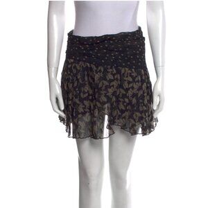 Isabel Marant Etoile Mini Skirt Prune Black Printed Georgette - Size 6